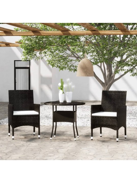 3dílný zahradní bistro set polyratan a tvrzené sklo černý