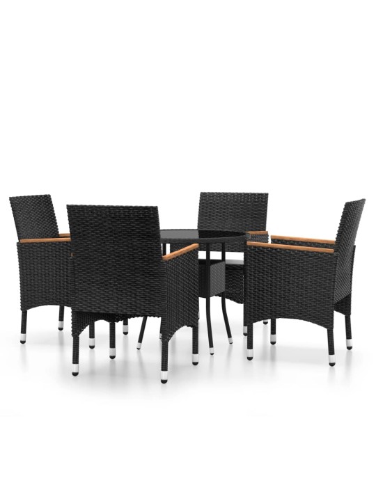 5dílný zahradní bistro set polyratan a tvrzené sklo černý