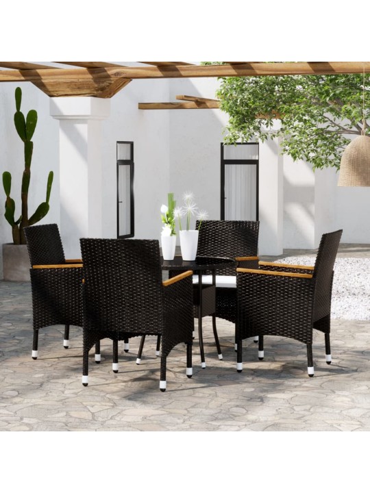 5dílný zahradní bistro set polyratan a tvrzené sklo černý