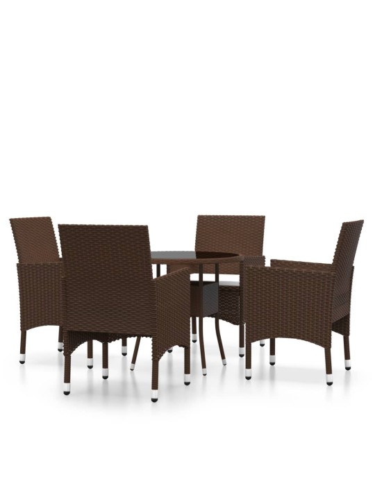 5dílný zahradní bistro set polyratan a tvrzené sklo hnědý