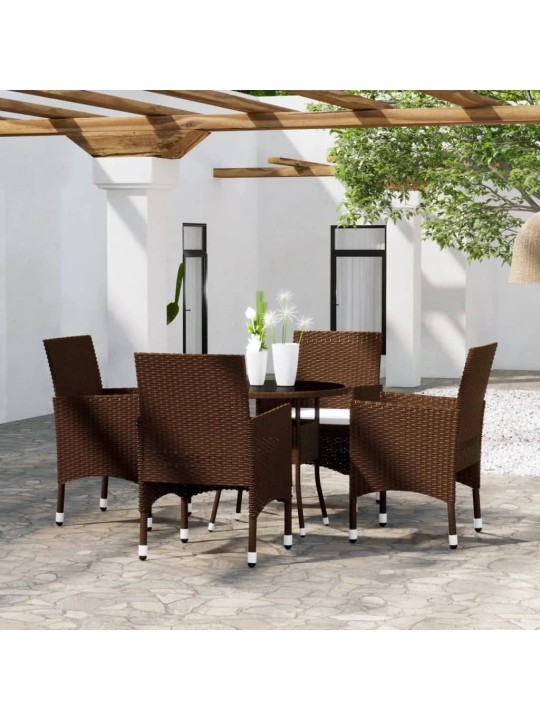 5dílný zahradní bistro set polyratan a tvrzené sklo hnědý