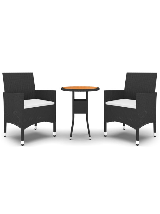3dílný zahradní bistro set polyratan a masivní dřevo černý