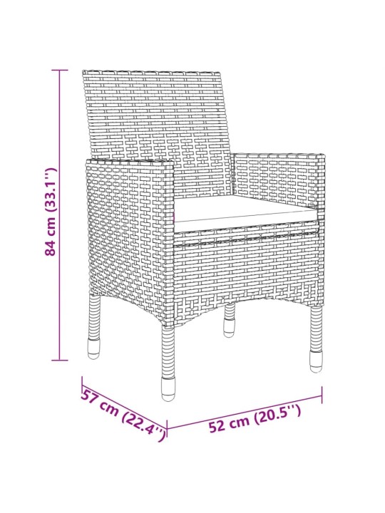 3dílný zahradní bistro set polyratan a masivní dřevo černý