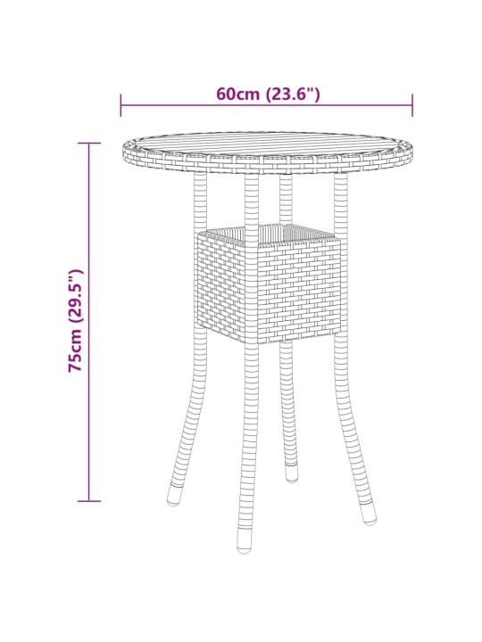 3dílný zahradní bistro set polyratan a masivní dřevo černý