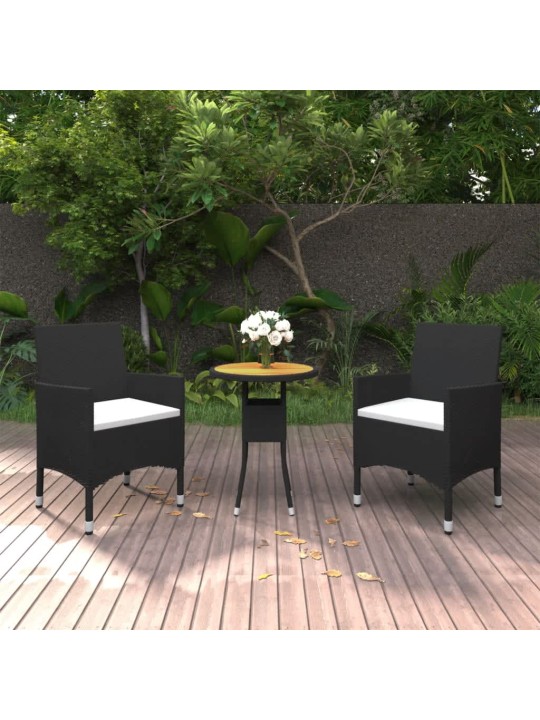 3dílný zahradní bistro set polyratan a masivní dřevo černý