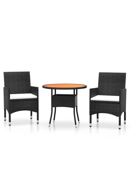 3dílný zahradní bistro set polyratan a masivní dřevo černý