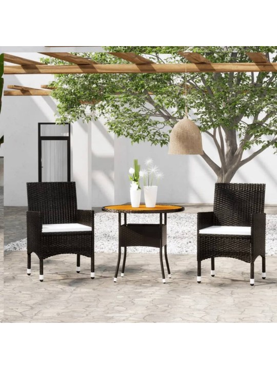 3dílný zahradní bistro set polyratan a masivní dřevo černý