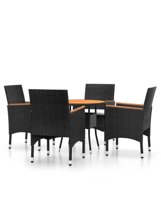 5dílný zahradní bistro set polyratan a masivní dřevo černý