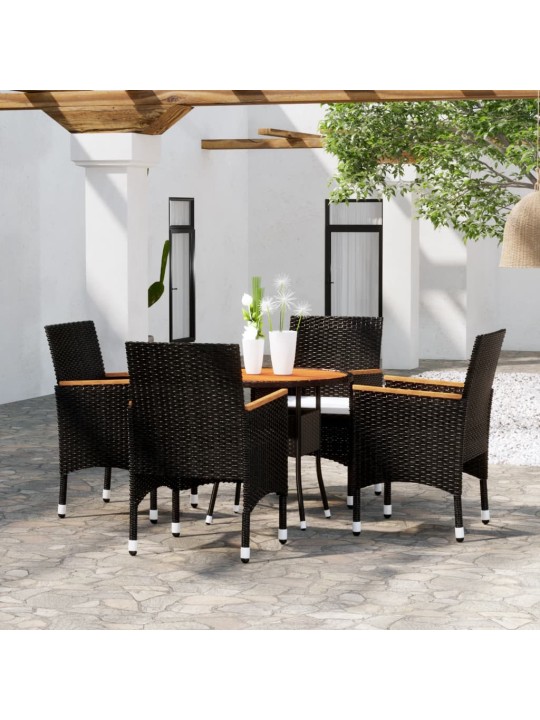 5dílný zahradní bistro set polyratan a masivní dřevo černý