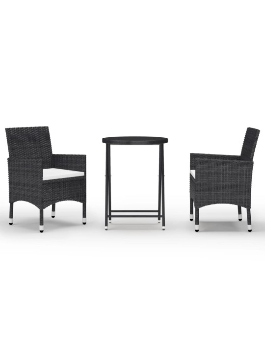3dílný zahradní bistro set polyratan a tvrzené sklo černý