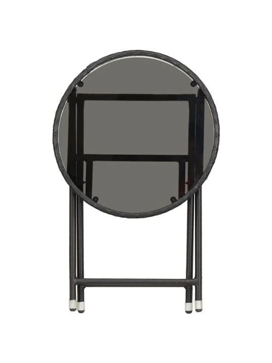 3dílný zahradní bistro set polyratan a tvrzené sklo černý
