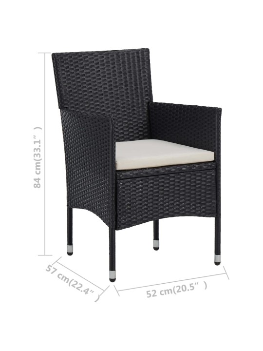 3dílný zahradní bistro set polyratan a tvrzené sklo černý