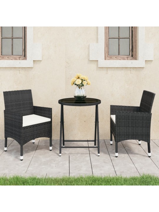 3dílný zahradní bistro set polyratan a tvrzené sklo černý