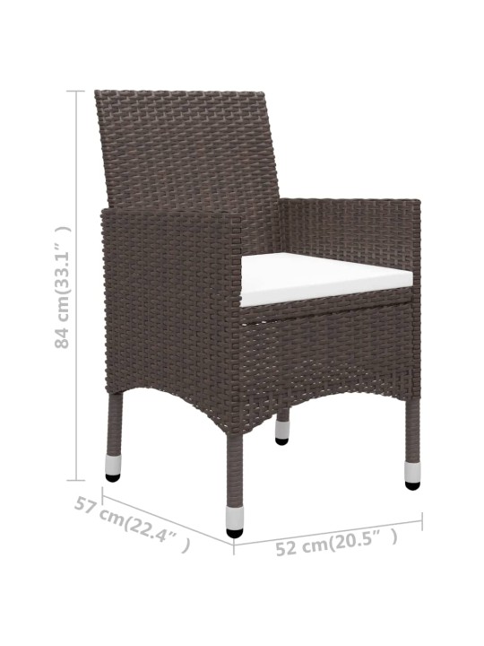 3dílný zahradní bistro set polyratan a tvrzené sklo hnědý