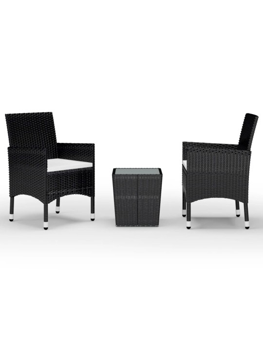 3dílný zahradní bistro set polyratan a tvrzené sklo černý