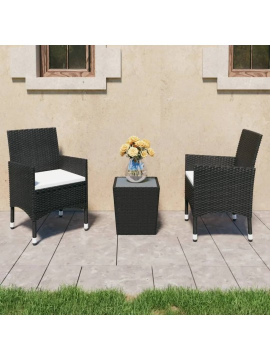 3dílný zahradní bistro set polyratan a tvrzené sklo černý