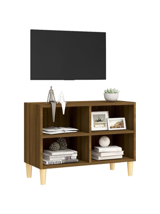 TV stolek masivní dřevěné nohy hnědý dub 69,5 x 30 x 50 cm