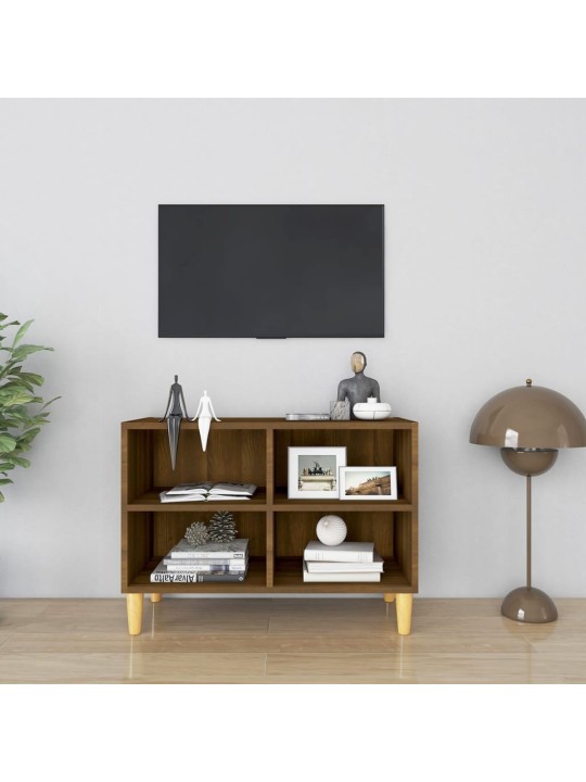 TV stolek masivní dřevěné nohy hnědý dub 69,5 x 30 x 50 cm