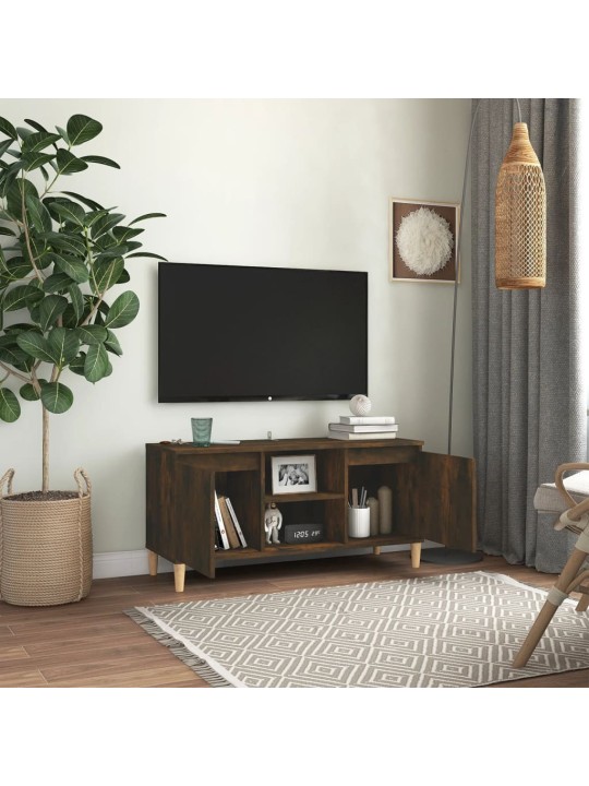 TV skříňka s nohami z masivního dřeva kouřový dub 103,5x35x50cm