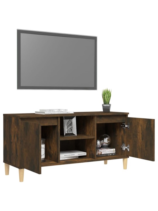 TV skříňka s nohami z masivního dřeva kouřový dub 103,5x35x50cm