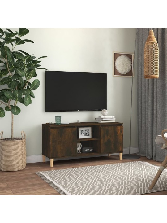 TV skříňka s nohami z masivního dřeva kouřový dub 103,5x35x50cm