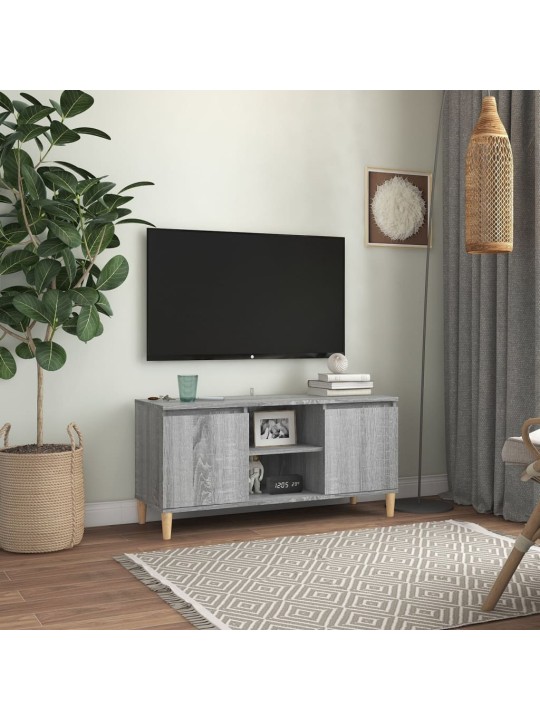 Tv skříňka s nohami z masivního dřeva šedá sonoma 103,5x35x50cm