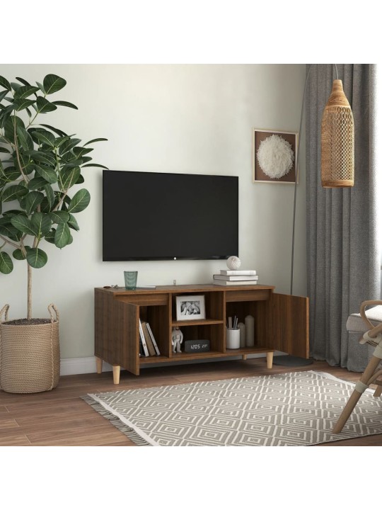Tv stolek masivní dřevěné nohy hnědý dub 103,5 x 35 x 50 cm
