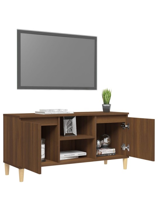 Tv stolek masivní dřevěné nohy hnědý dub 103,5 x 35 x 50 cm