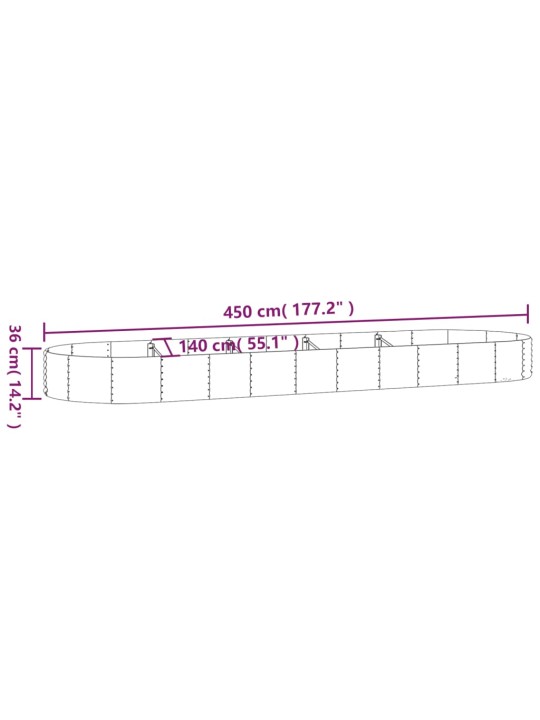 Vyvýšený záhon práškově lakovaná ocel 450x140x36 cm stříbrný