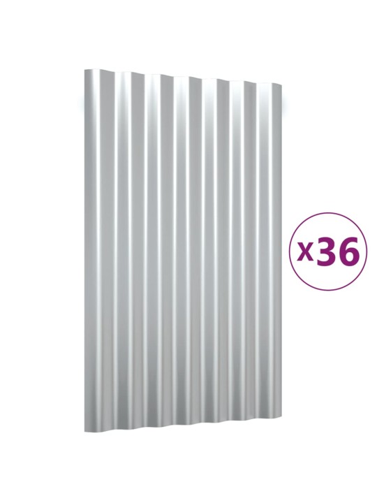 Střešní panely 36 ks práškově lakovaná ocel stříbrné 80 x 36 cm