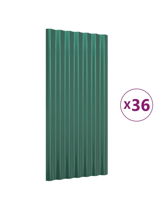 Střešní panely 36 ks práškově lakovaná ocel zelené 80 x 36 cm