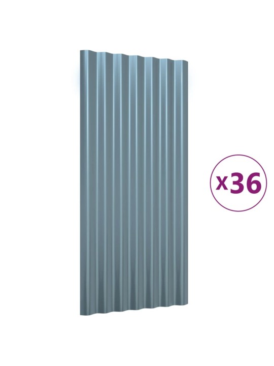 Střešní panely 36 ks práškově lakovaná ocel šedé 80 x 36 cm