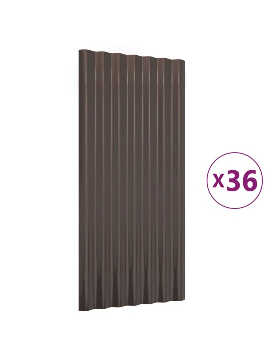 Střešní panely 36 ks práškově lakovaná ocel hnědé 80 x 36 cm