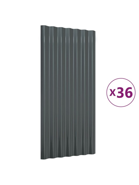 Střešní panely 36 ks práškově lakovaná ocel antracit 80 x 36 cm