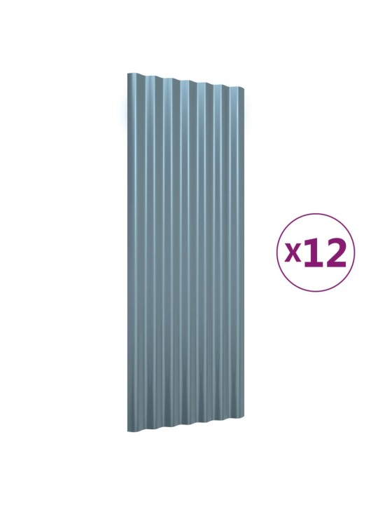Střešní panely 12 ks práškově lakovaná ocel šedé 100 x 36 cm