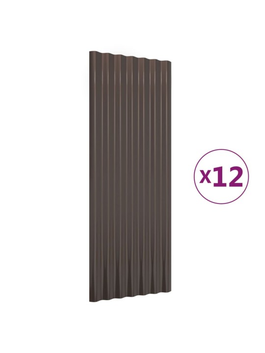 Střešní panely 12 ks práškově lakovaná ocel hnědé 100 x 36 cm