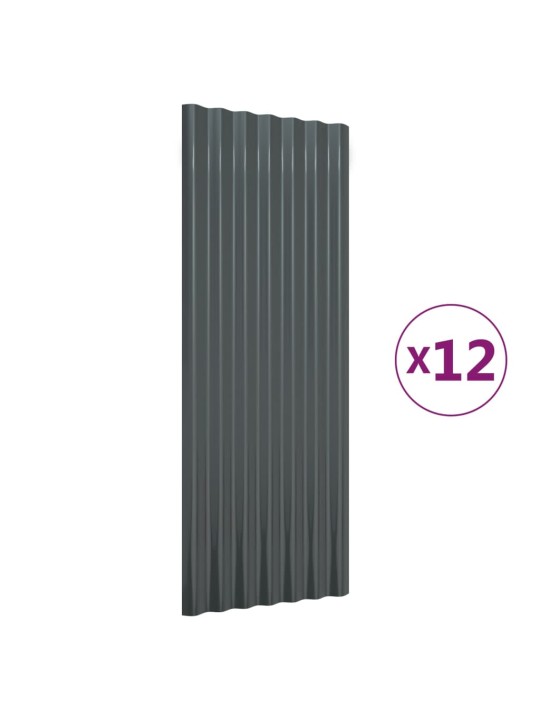Střešní panely 12 ks práškově lakovaná ocel antracit 100x36 cm