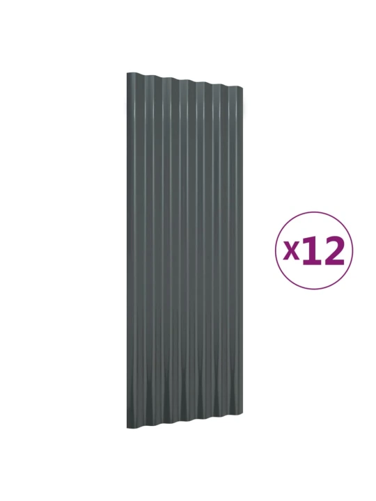Střešní panely 12 ks práškově lakovaná ocel antracit 100x36 cm
