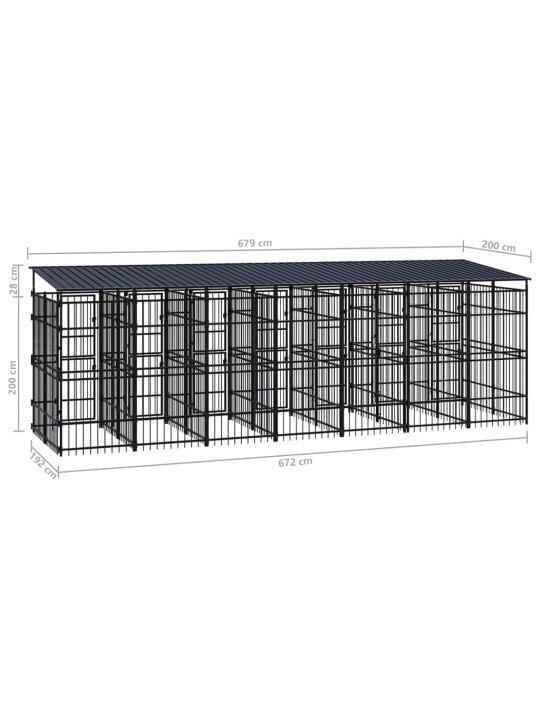 Venkovní psí kotec se střechou ocel 12,9 m²
