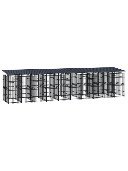 Venkovní psí kotec se střechou ocel 18,43 m²