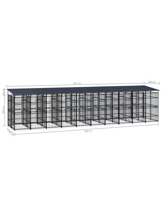 Venkovní psí kotec se střechou ocel 18,43 m²