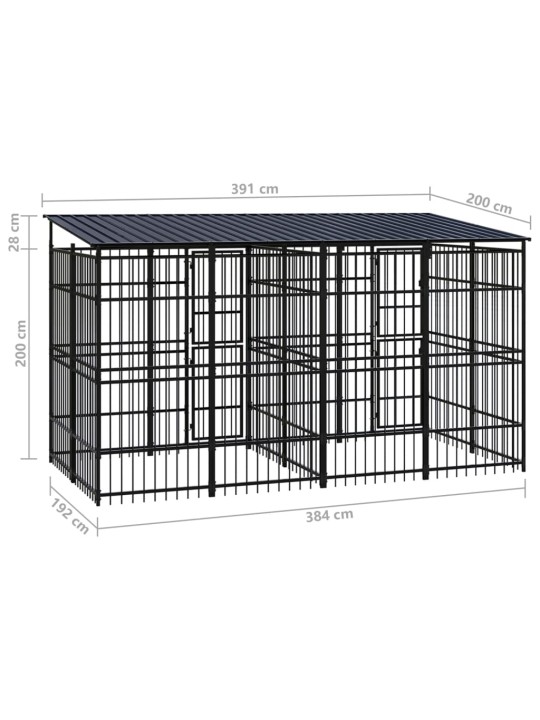 Venkovní psí kotec se střechou ocel 7,37 m²