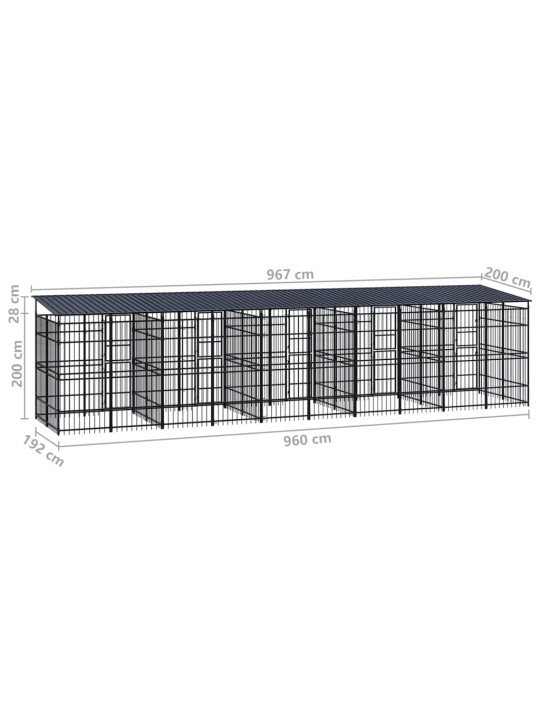 Venkovní psí kotec se střechou ocel 18,43 m²