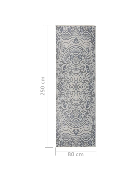 Venkovní hladce tkaný koberec 80x250 cm modrý vzor