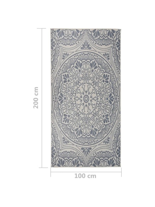 Venkovní hladce tkaný koberec 100x200 cm modrý vzor