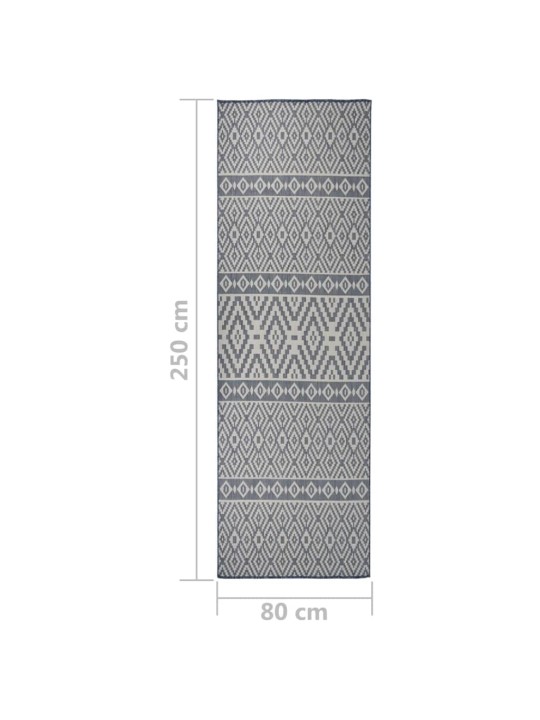 Venkovní hladce tkaný koberec 80 x 250 cm modré pruhy