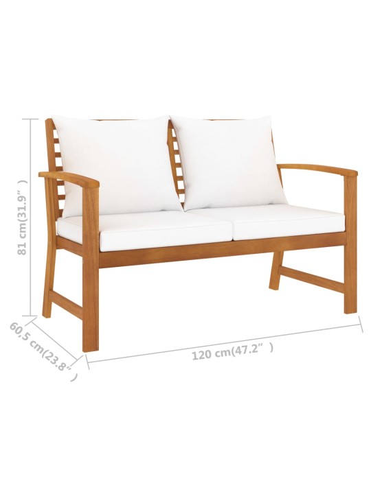 Zahradní lavice 120 cm s krémovou poduškou masivní akácie