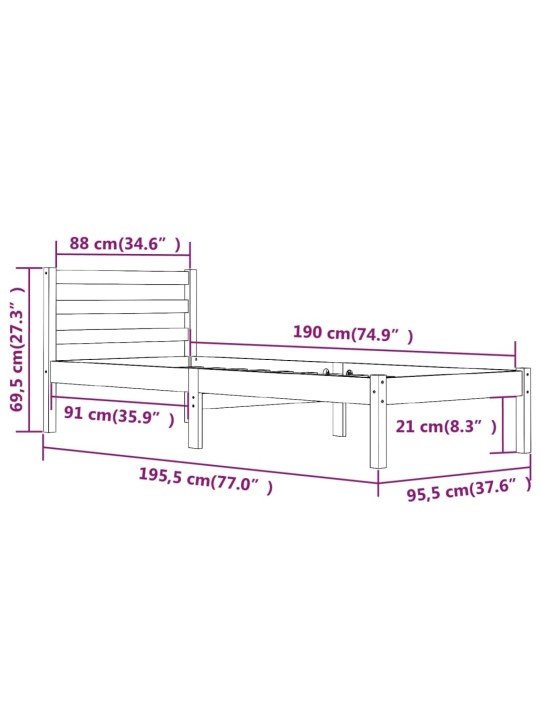 Rám postele masivní borovice 90 x 190 cm Single