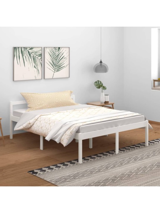 Postel pro seniory bílá 150 x 200 cm King Size masivní borovice