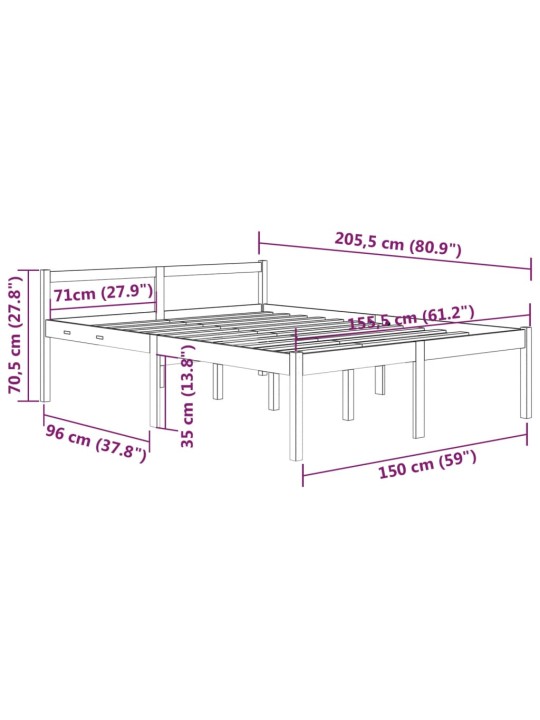 Postel pro seniory šedá 150 x 200 cm King Size masivní borovice